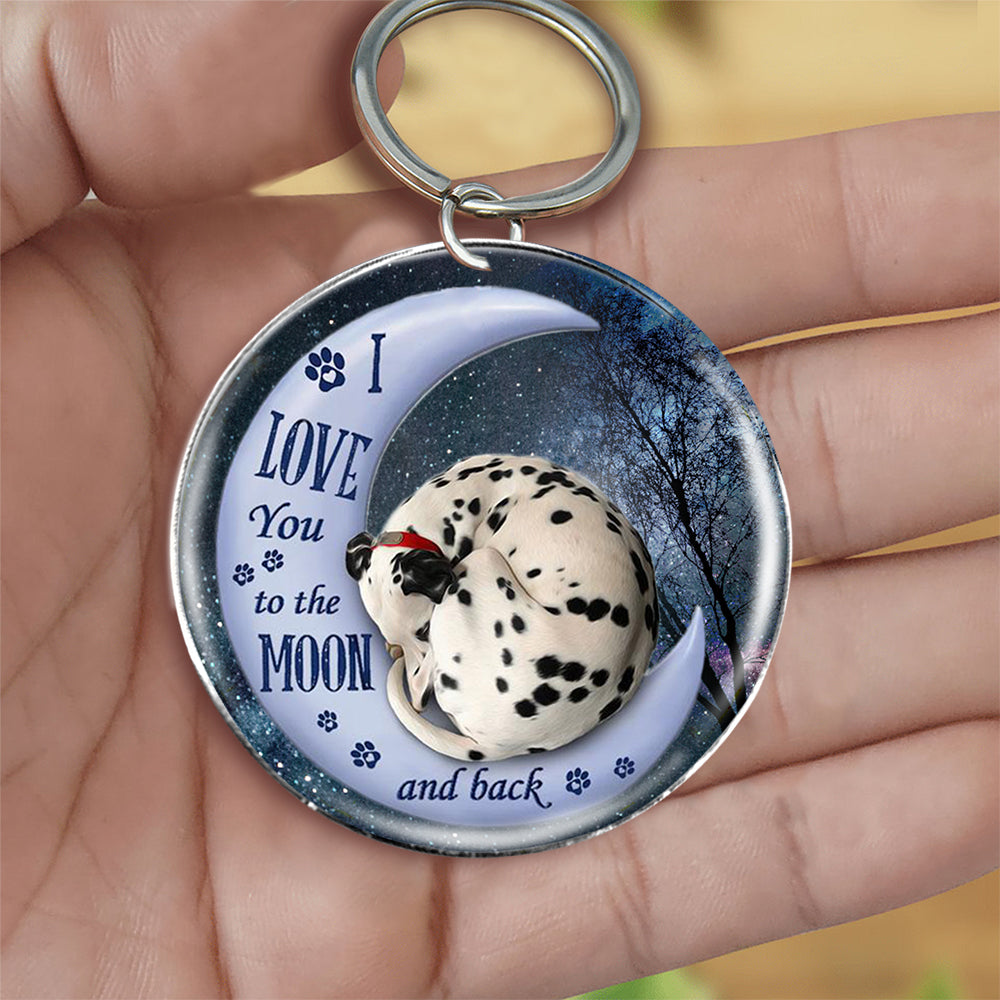 Dalmatian Moon Back-Round Resin Epoxy Metal Keychain