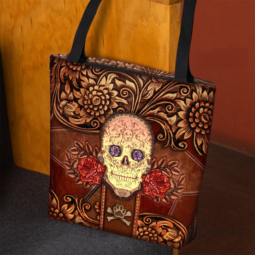 Dalmatian Skull Flower Cloth Tote Bag