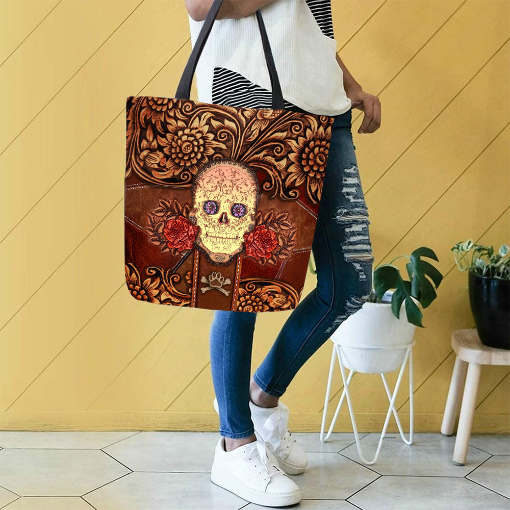 Dalmatian Skull Flower Cloth Tote Bag