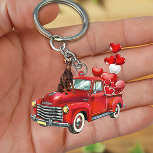 Doberman-Red Sports Car flat Acrylic Keychain