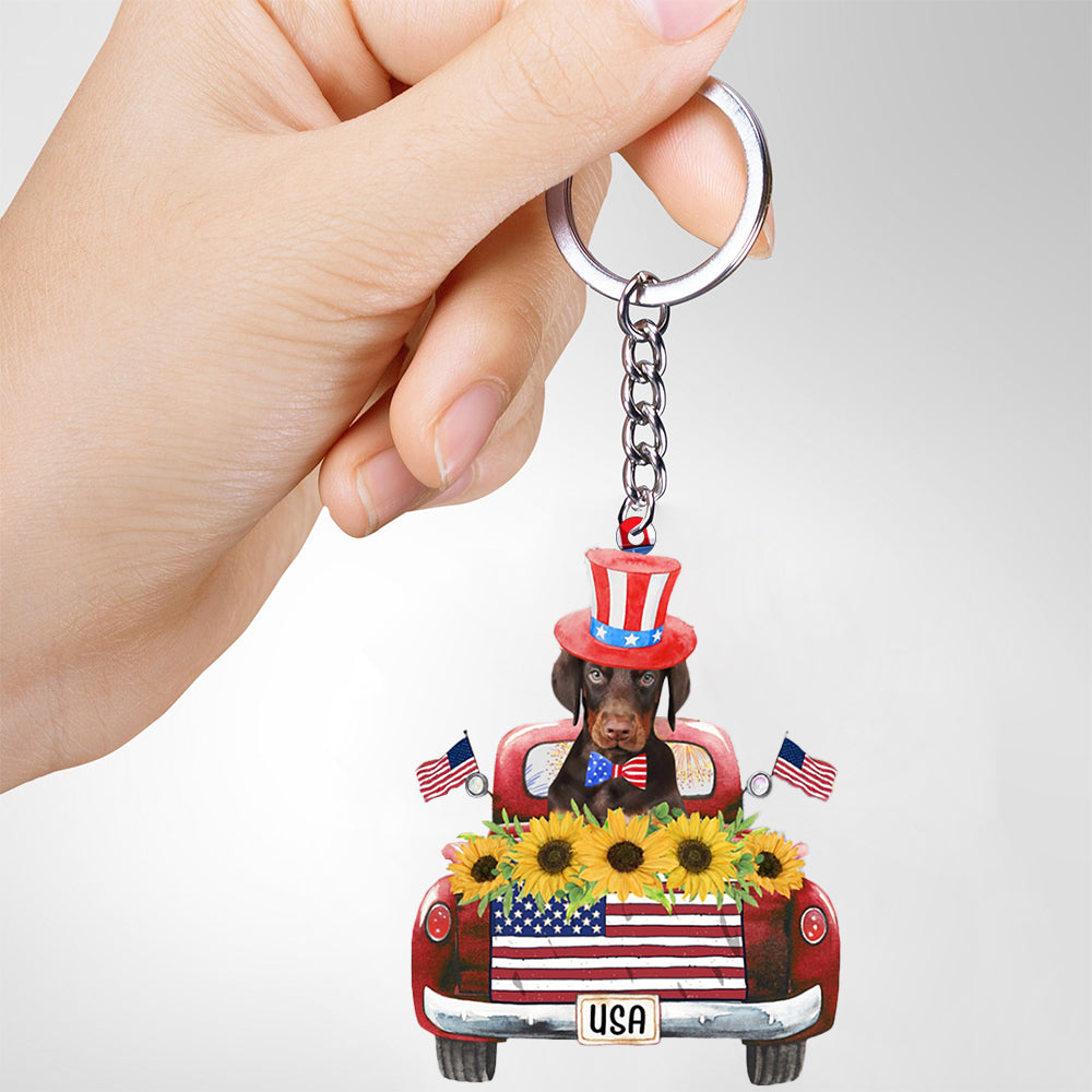 Doberman-USA Truck Flat Acrylic Keychain