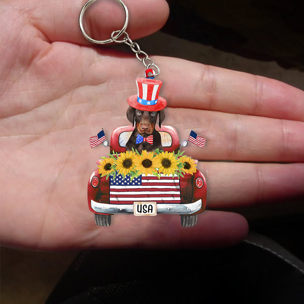 Doberman-USA Truck Flat Acrylic Keychain