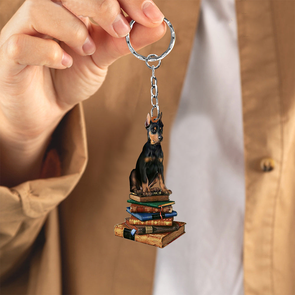 Doberman-Sit On The Book-Flat Acrylic Keychain