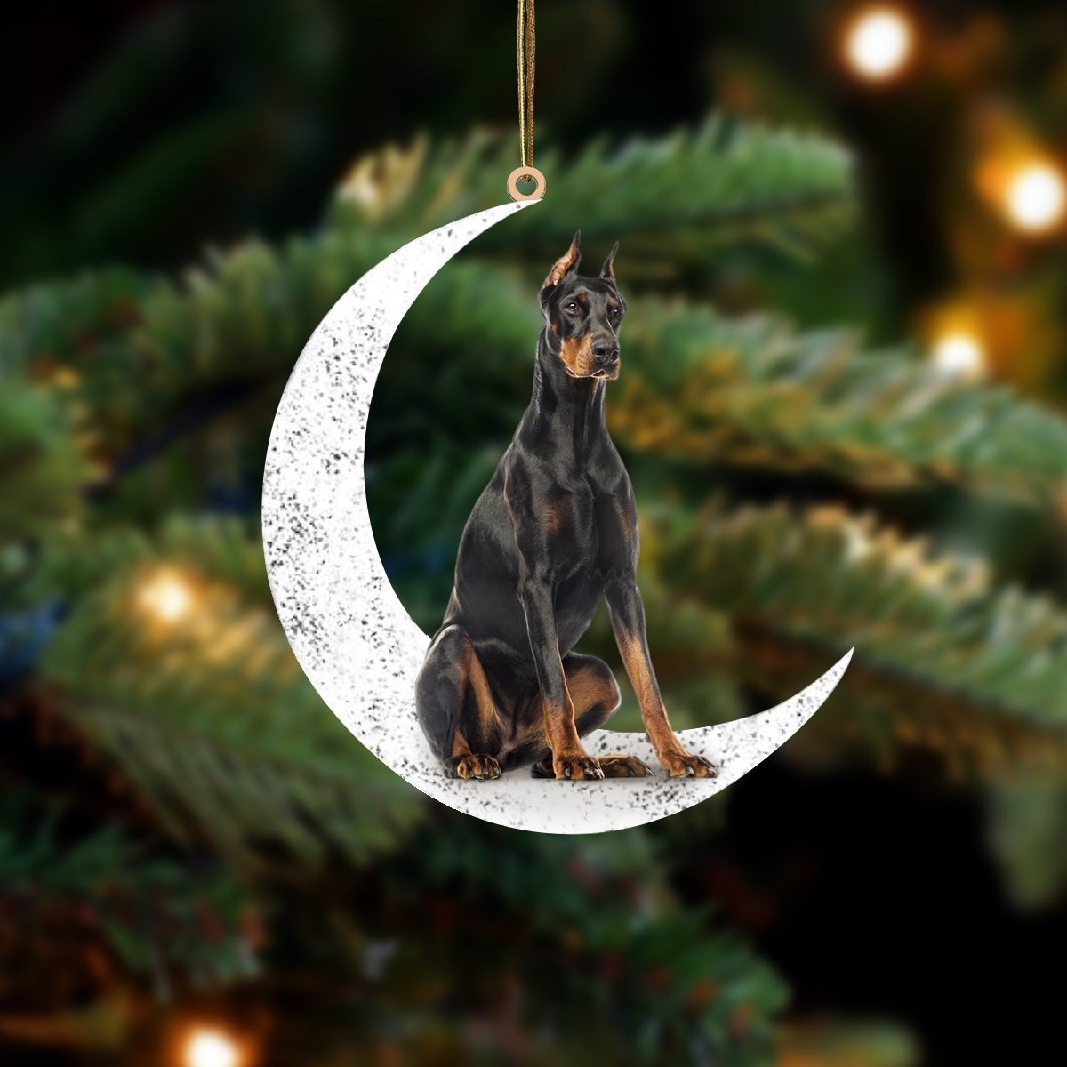 Doberman 2-Sit On The Moon-Two Sided Ornament