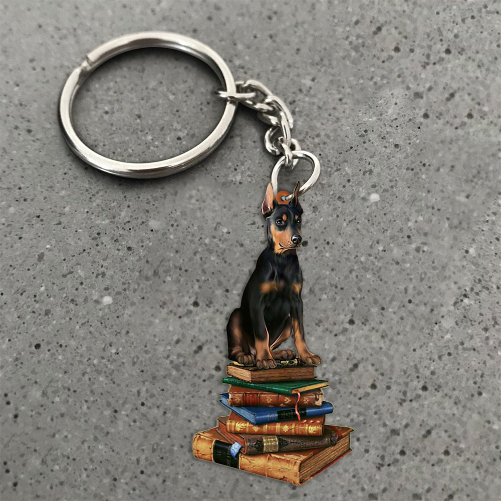 Doberman-Sit On The Book-Flat Acrylic Keychain