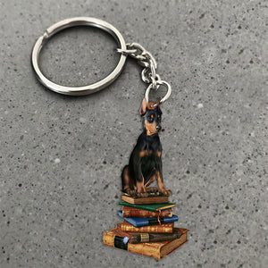 Doberman-Sit On The Book-Flat Acrylic Keychain