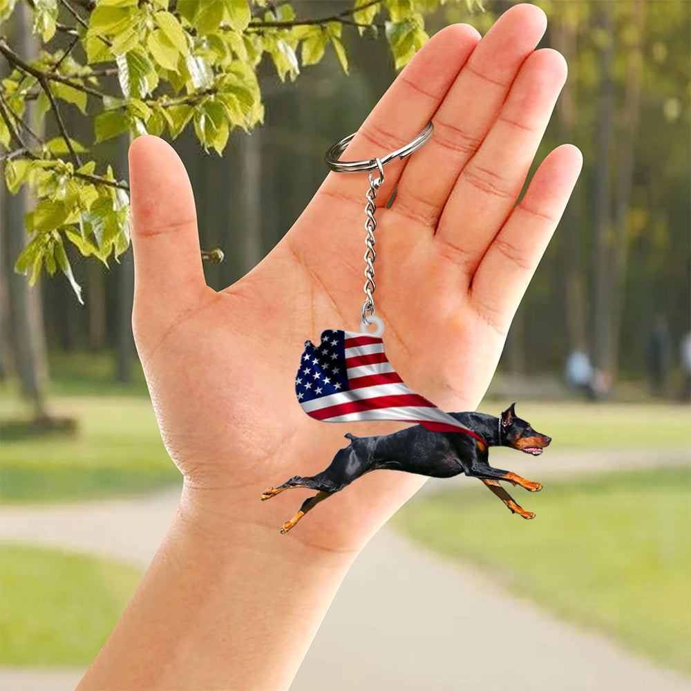 Doberman Pinscher-Happy Independence Day Flat Acrylic Keychain