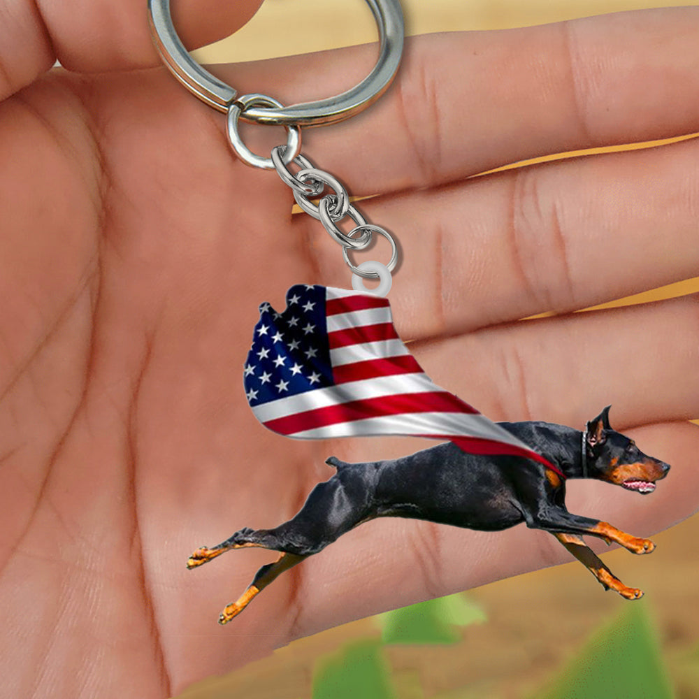 Doberman Pinscher-Happy Independence Day Flat Acrylic Keychain