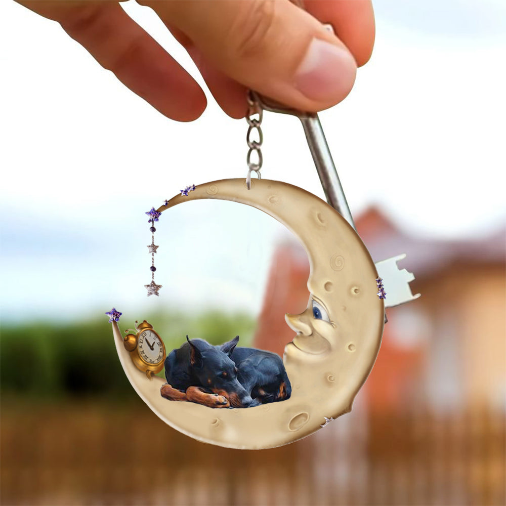 Doberman Pinscher-Sleeping on the moon Keychain