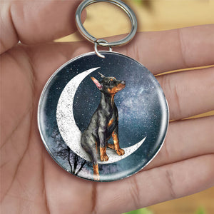 Doberman Pinscher-Stars and Moon-Round Resin Epoxy Metal Keychain