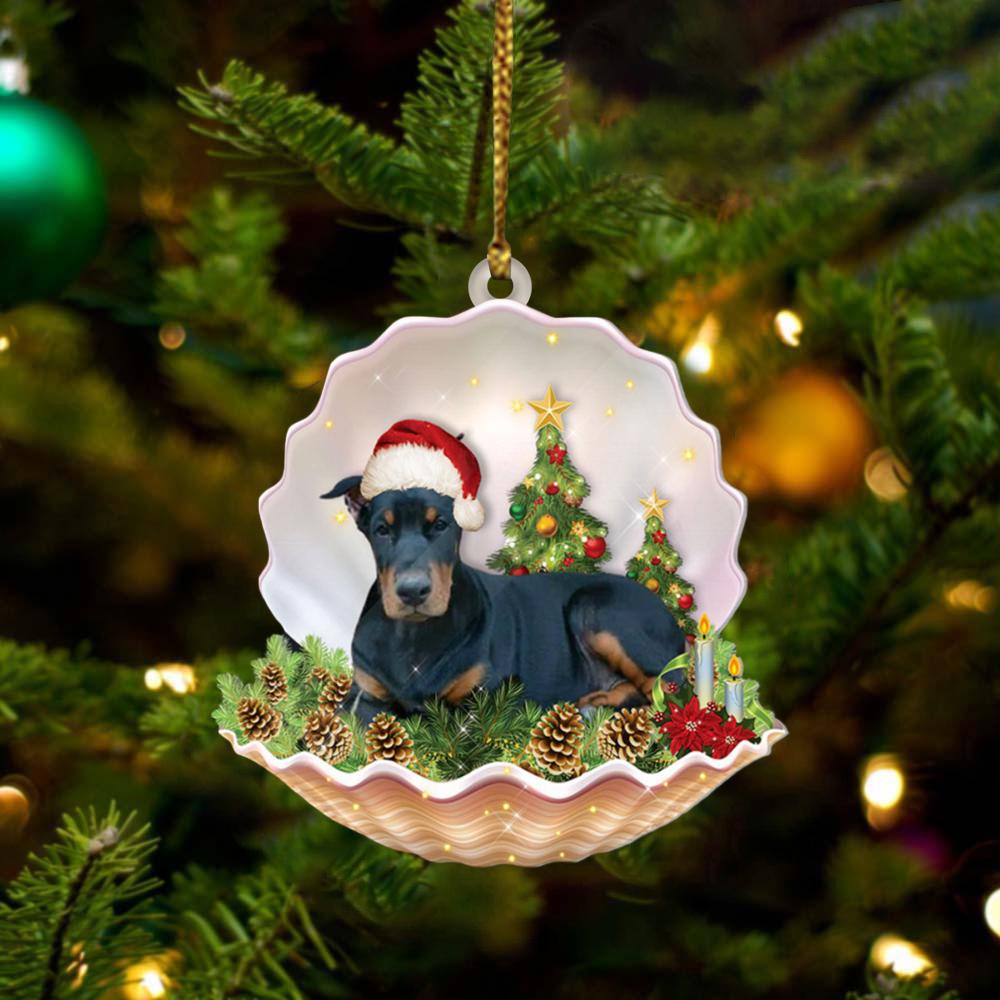 Doberman Pinscher Lie In Seashell Xmas-Two Sided Ornament