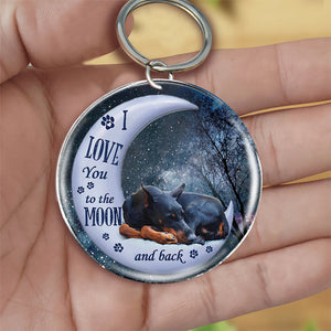 Doberman Pinscher Moon Back-Round Resin Epoxy Metal Keychain