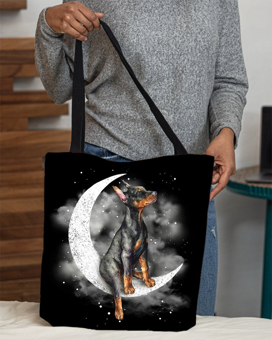 Doberman Pinscher Sit On The Moon With Starts-Cloth Tote Bag