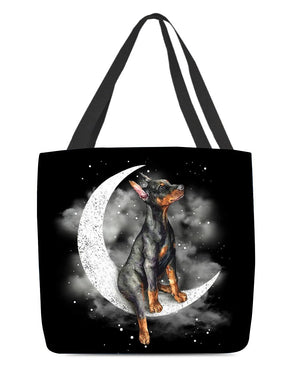 Doberman Pinscher Sit On The Moon With Starts-Cloth Tote Bag