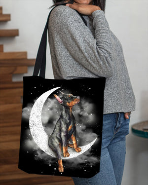 Doberman Pinscher Sit On The Moon With Starts-Cloth Tote Bag