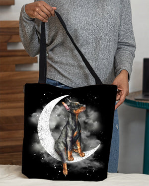 Doberman Pinscher Sit On The Moon With Starts-Cloth Tote Bag