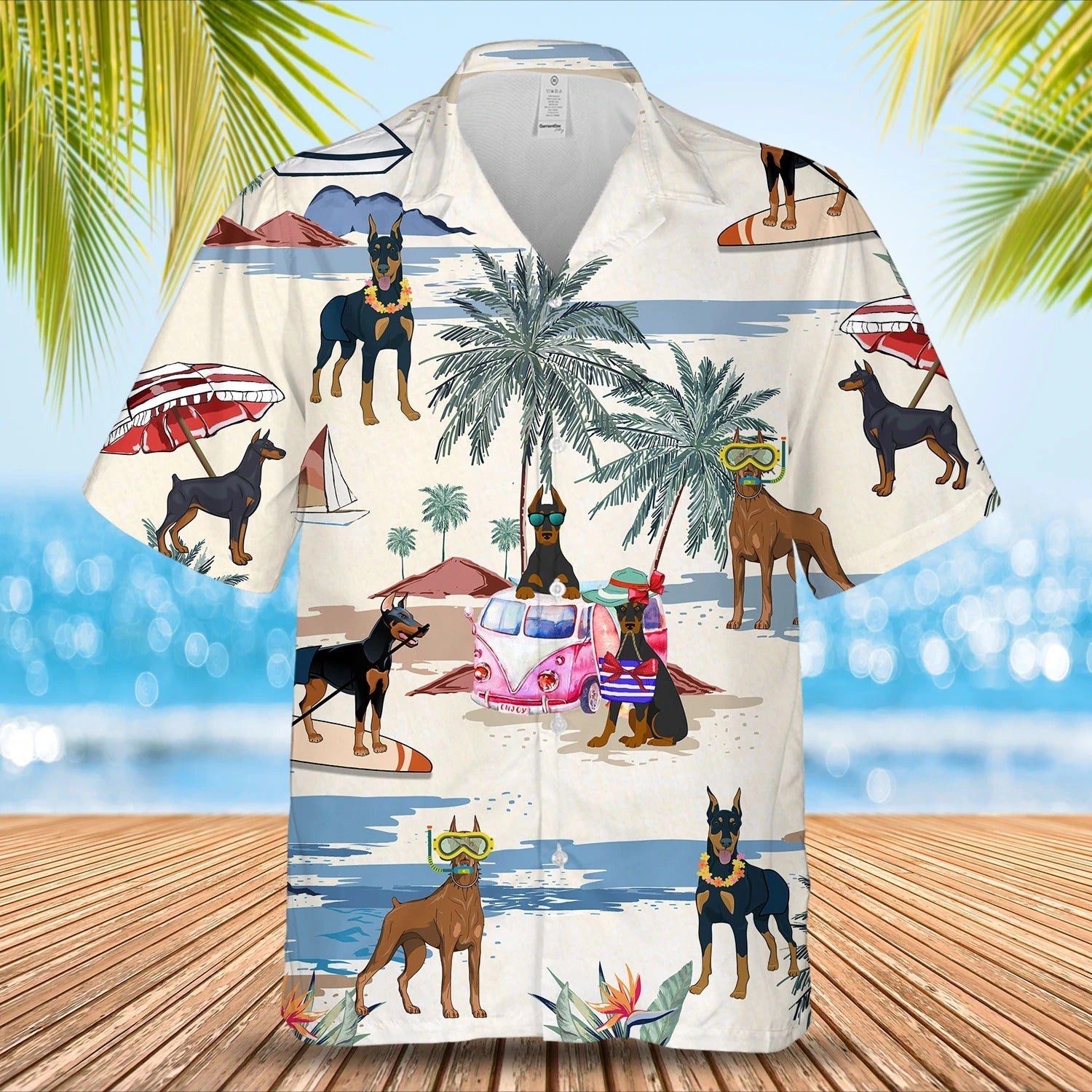 Doberman Pinscher Summer Beach Hawaiian Shirt