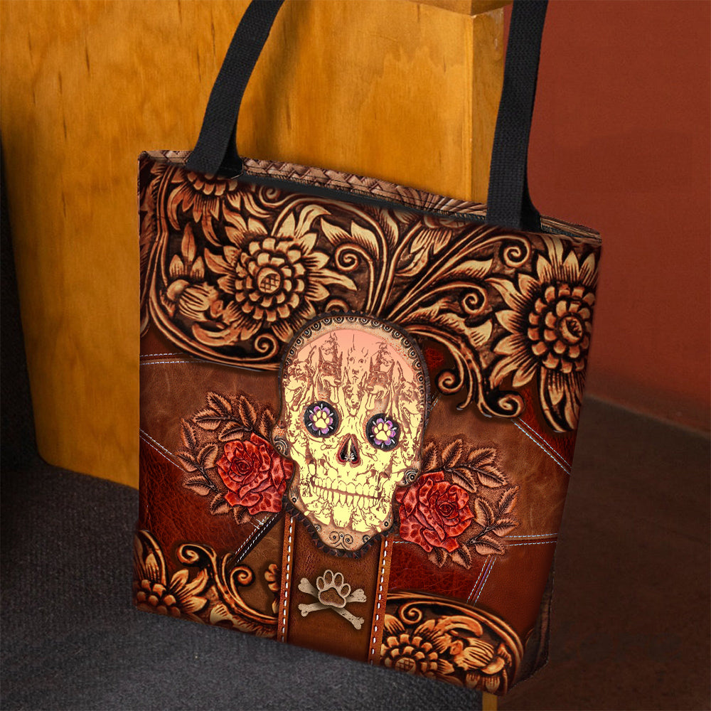 Doberman Skull Flower Cloth Tote Bag