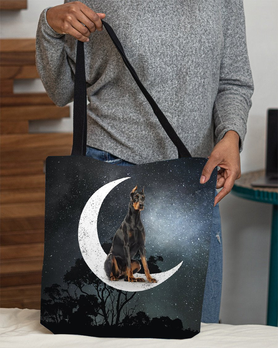 Doberman  (2)-Sit On The Moon-Cloth Tote Bag