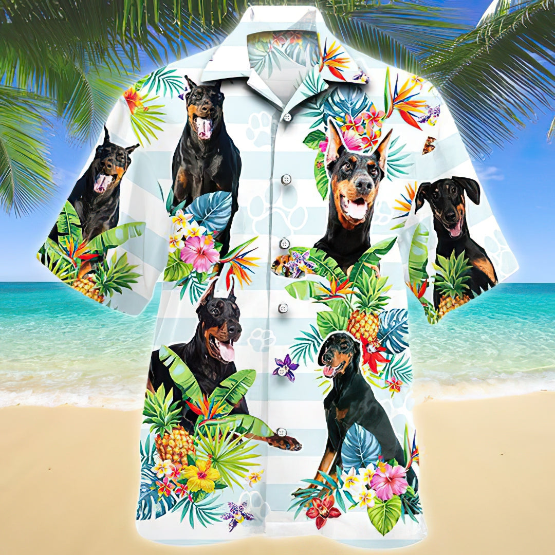 Doberman Pinscher Tropical Flower Hawaiian Shirt