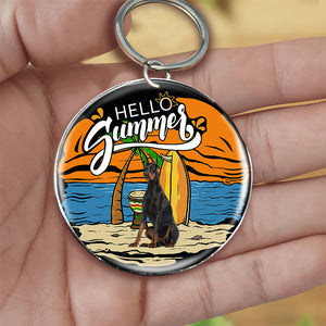 Dobermann Hello Summer-Round Resin Epoxy Metal Keychain