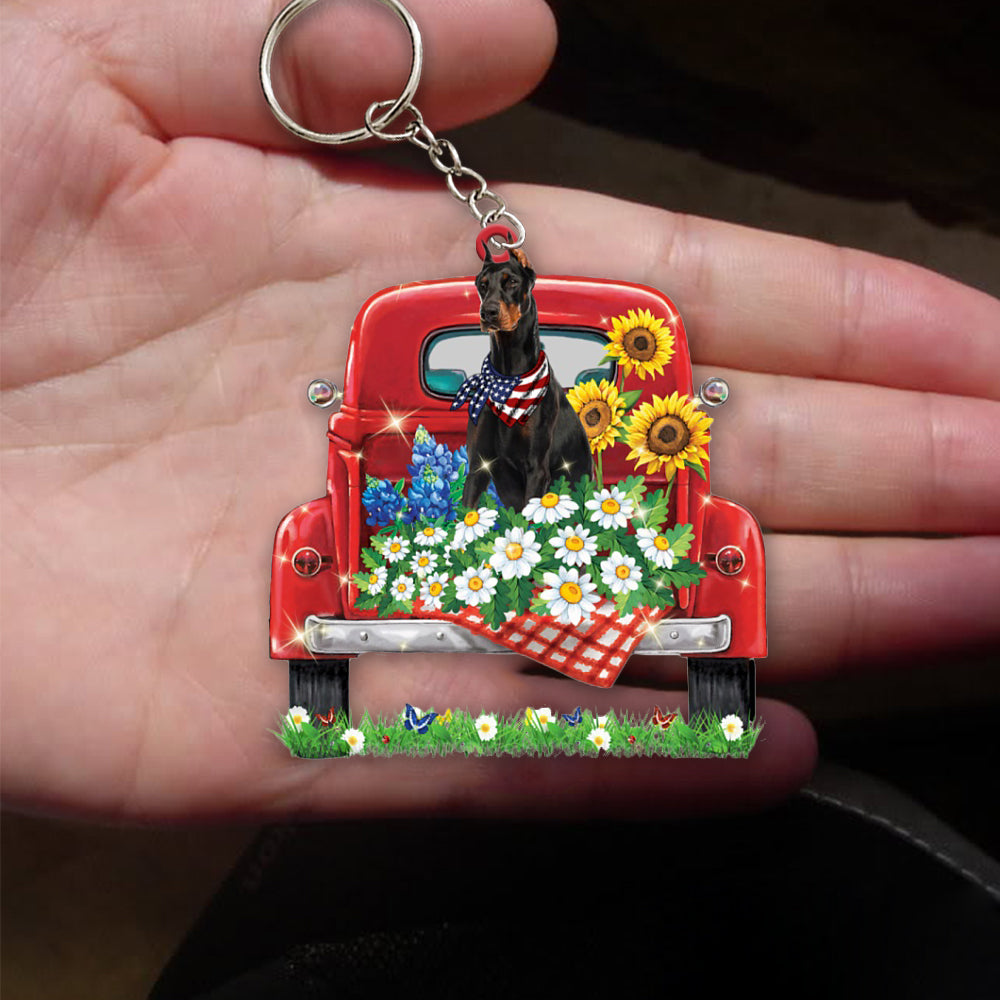 Dobermann 1-Red Truck Flat Acrylic Keychain