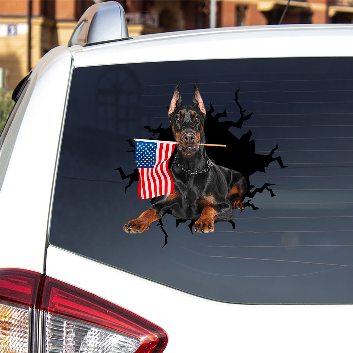 Dobermann 1 And American Flag Independent Day Car Sticker Decal