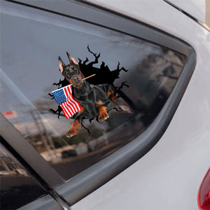 Dobermann 1 And American Flag Independent Day Car Sticker Decal