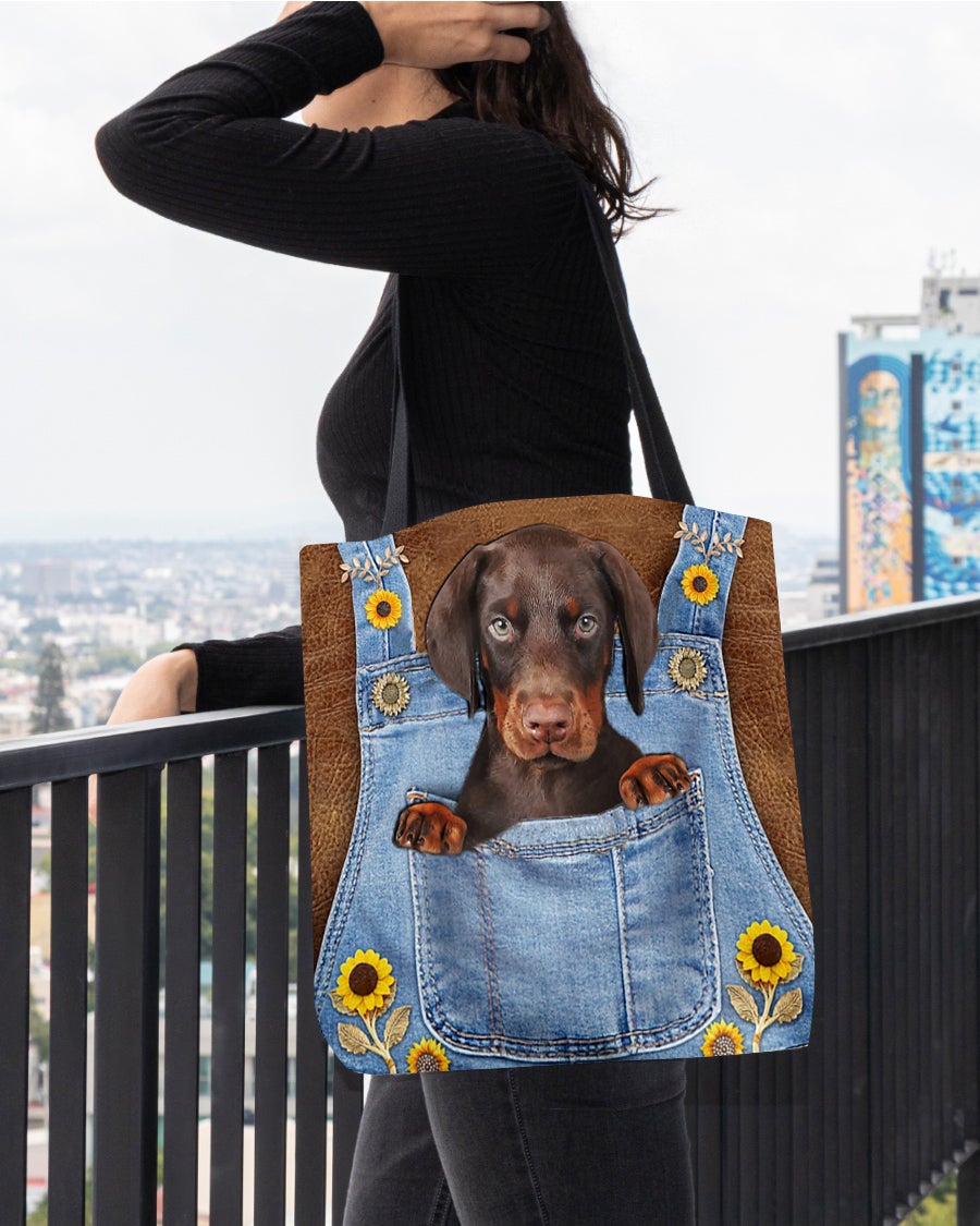 Dobermann And Sunflower-Cloth Tote Bag