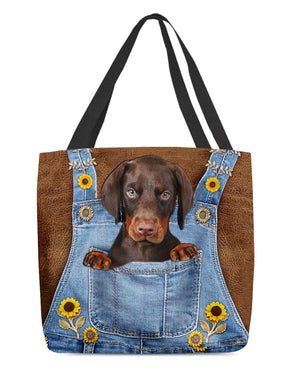 Dobermann And Sunflower-Cloth Tote Bag