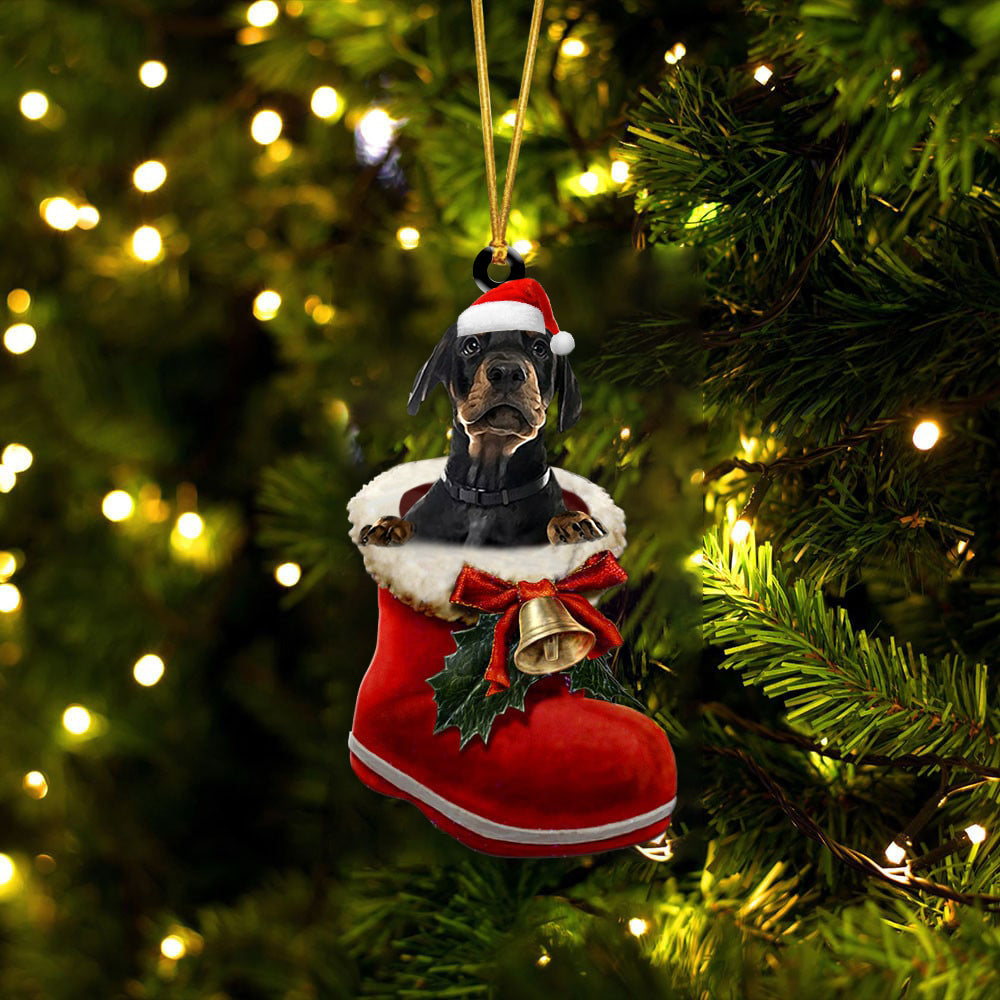 Dobermann (1)-1-In Santa Boot Christmas-Two Sided Ornament