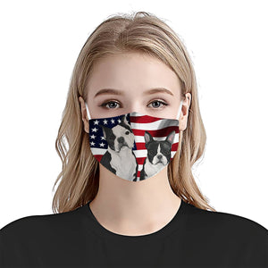 Boston Terrier Mom &amp; Puppy American Flag EZ07 1504 Face Mask