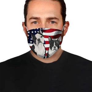 Boston Terrier Mom &amp; Puppy American Flag EZ07 1504 Face Mask