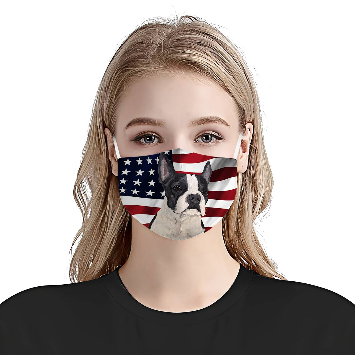 Boston Terrier American Flag EZ07 1504 Face Mask