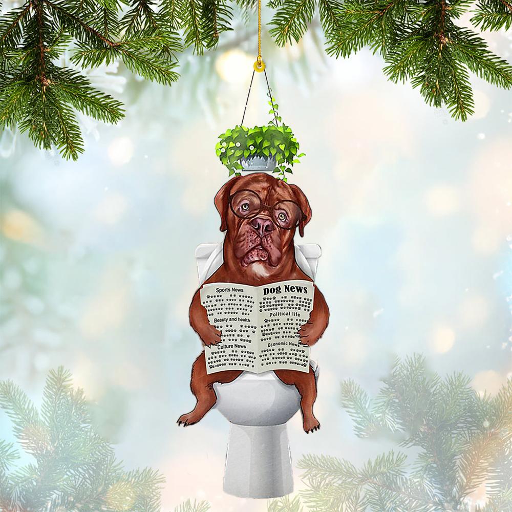 Dogue De Bordeaux Sitting On A Toilet-Two Sides Ornament