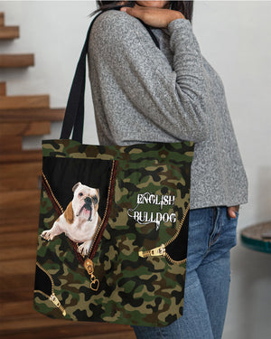 English-Bulldog Camo Cloth Tote Bag