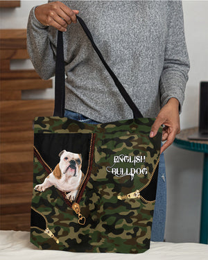 English-Bulldog Camo Cloth Tote Bag