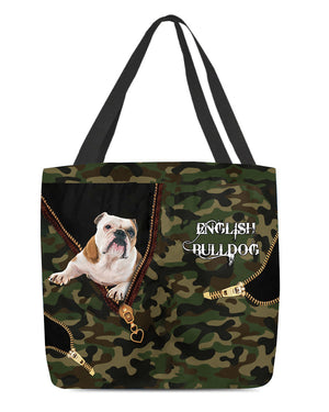 English-Bulldog Camo Cloth Tote Bag