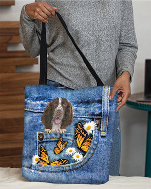 English-Springer-Spaniel-Butterfly Daisies Fait-CLOTH TOTE BAG