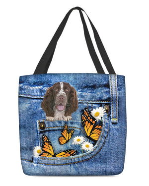 English-Springer-Spaniel-Butterfly Daisies Fait-CLOTH TOTE BAG