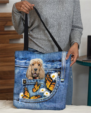 English-cocker-spaniel-Butterfly Daisies Fait-CLOTH TOTE BAG