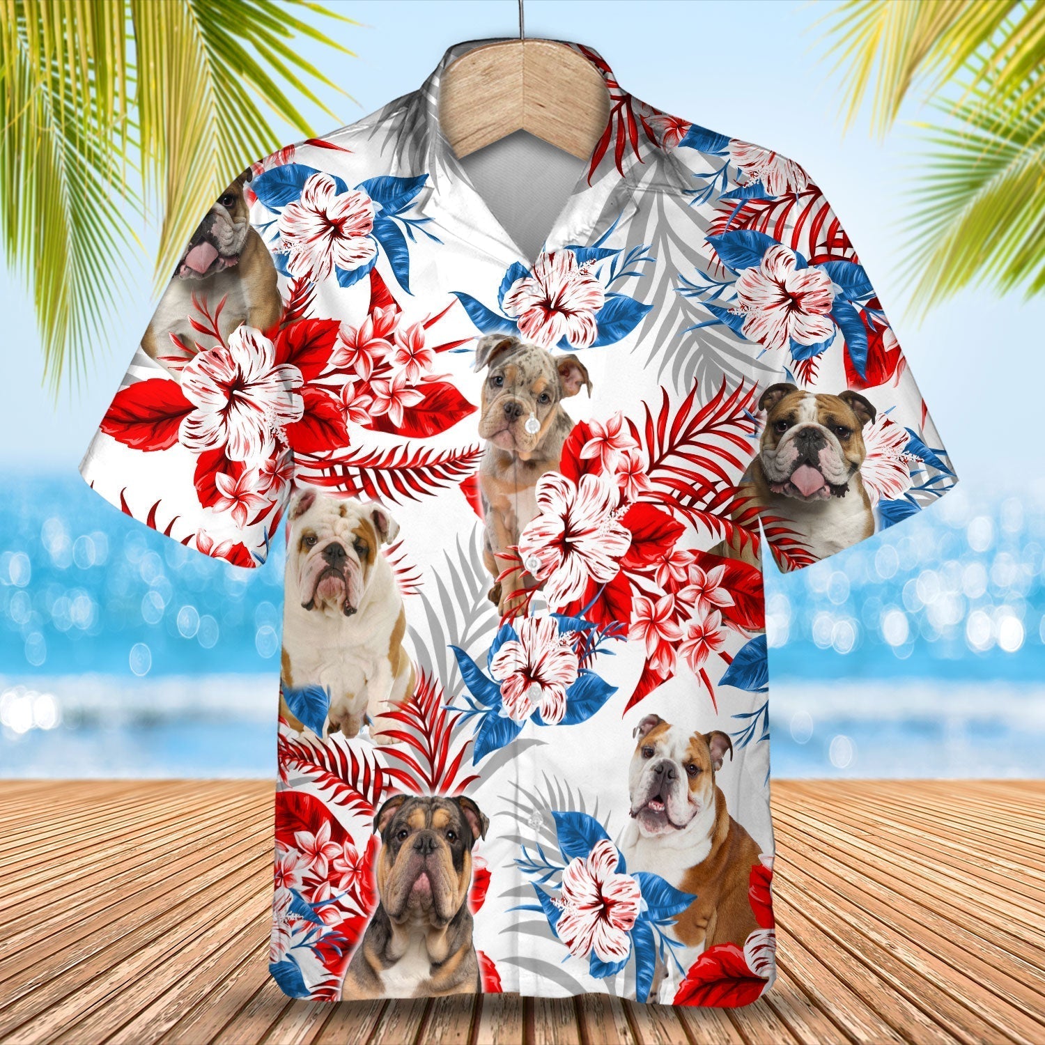 English Bulldog American Flag Hawaiian Shirt