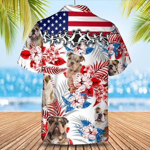 English Bulldog American Flag Hawaiian Shirt