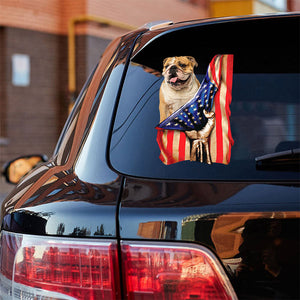 English Bulldog-American Flag Front Car Sticker