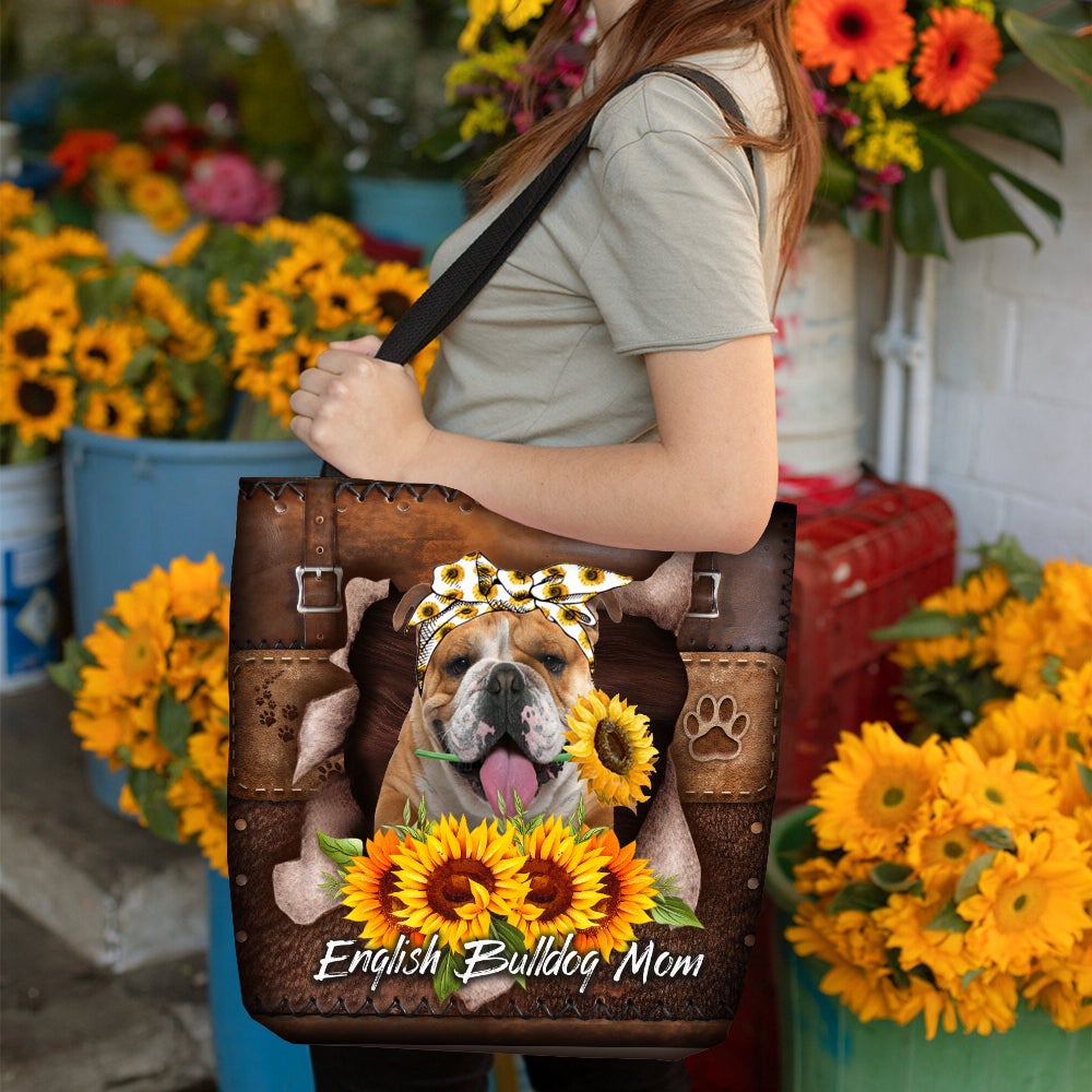 English Bulldog-Sunflower&Dog Mom Cloth Tote Bag