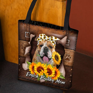 English Bulldog-Sunflower&Dog Mom Cloth Tote Bag