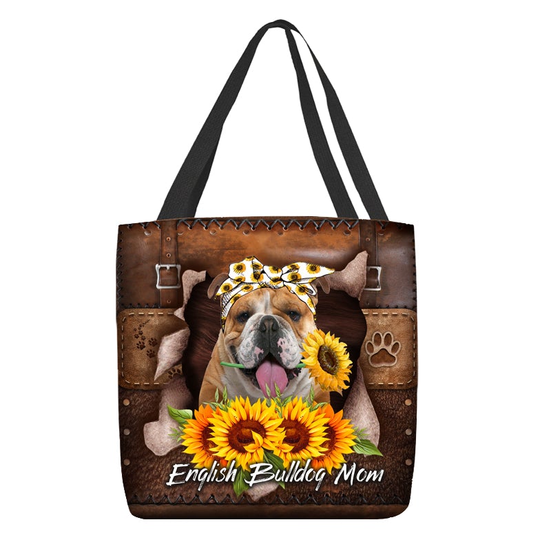 English Bulldog-Sunflower&Dog Mom Cloth Tote Bag