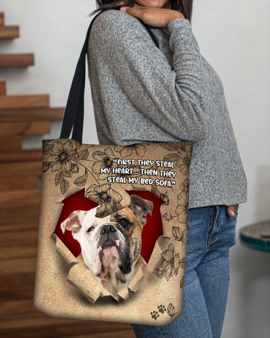 English Bulldog-Torn Cloth Tote Bag