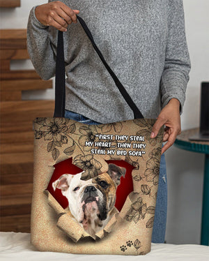 English Bulldog-Torn Cloth Tote Bag