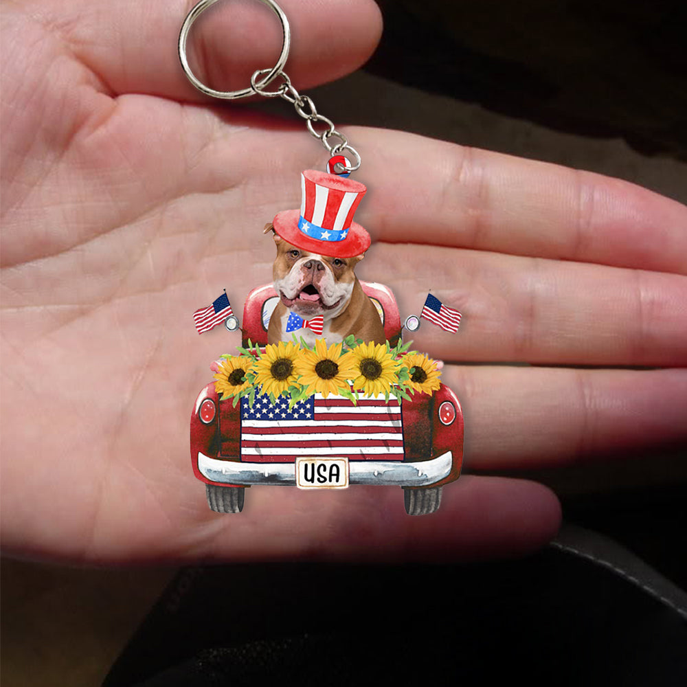 English Bulldog-USA Truck Flat Acrylic Keychain